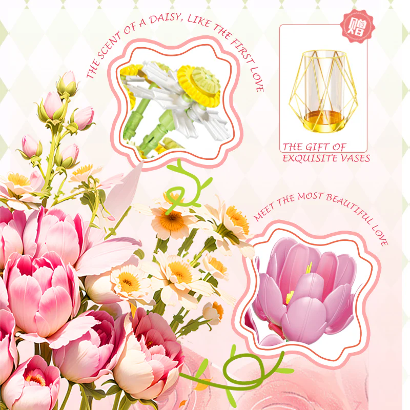 【RETIRED】TOPTOY Flower Bouquet Building Block Set with Vase 599Pcs - Image 5